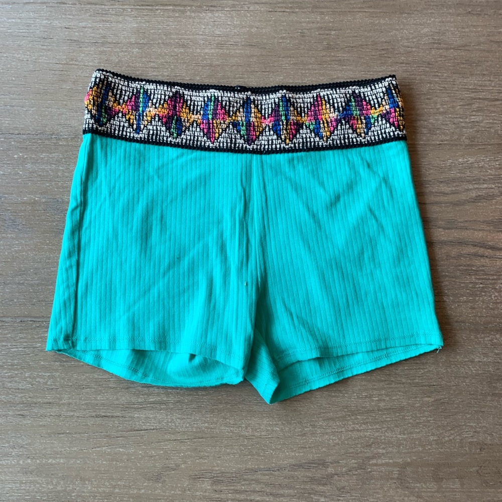 Free people green with embroidered waist biker shorts